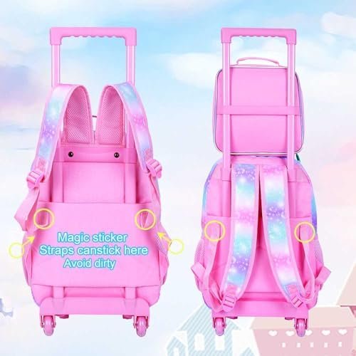 WZLVO 4PCS Girls Unicorn Rolling Backpack - Cute Wheeled School Set with Lunch Box,Water Resistant Roller School Backpack on Wheels for Elementary Kids Travel - Image 9