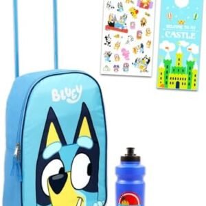Bluey Luggage Set for Kids - Bundle with 4 Piece Carry-On Bag Set 16’’ Luggage with Wheels, Water Bottle, Plus More | Bluey Travel Rolling Suitcase for Boys, Girls