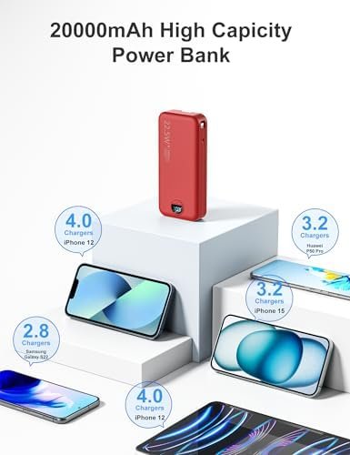 20000mAh Ultra-Portable-Charger-Power-Bank PD20W with Built in Cables&AC Wall Plug,Fast Charging Cell Phone Charger Battery Pack,LED Display Travel Battery Bank for All iPhone,Samsung,Android - Image 6
