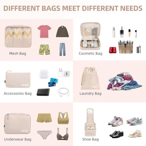 BAGAIL 8 Set Packing Cubes Luggage Packing Organizers for Travel Accessories-Cream - Image 4