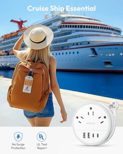 NTONPOWER Travel Power Strip, Travel Essentials, Cruise Essentials 3 Outlets 4 USB Ports(2 USB C), 4FT Wrapped Around Extension Cord for Travel Cruise Ship Beach Vacation Essentials White - Image 4