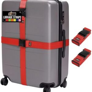 GORILLA GRIP Heavy Duty Adjustable Luggage Straps for Suitcases, Easy to Identify Travel Belt Connector Holds Suitcase Together, Extends Life of Bag, Strap Connects Two Bags, Accessories 2 Pack Red