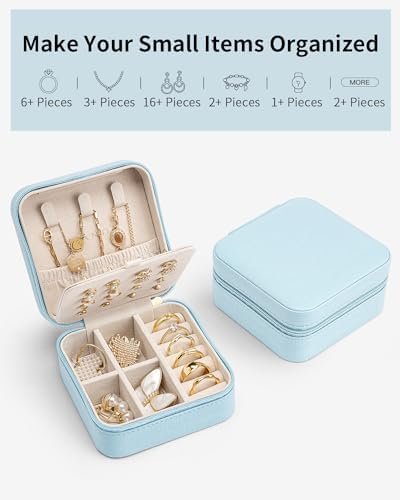 Vlando Travel Jewelry Case, Small Travel Jewelry Organizer Box for Girls Women - Blue - Image 7