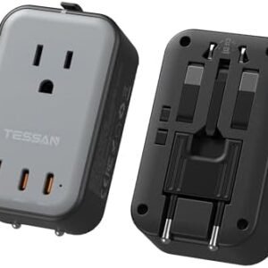 TESSAN Travel Adapter PD 20W, Universal Power Adapter 2 USB C 1 USB A, Ultra Thin International Plug Adaptor Worldwide Outlet for US to European UK Italy Spain New Zealand (Type C G A I)