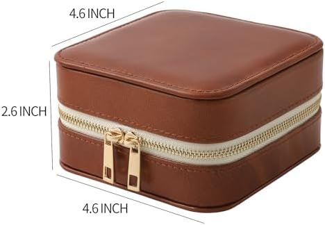 Genuine Leather Travel Jewelry Organizer Case with Mirror for Women, Small Mini Portable Jewelry Box for Ring Earrings Necklace Bracelet Luxury Gift for Women(Brown) - Image 2