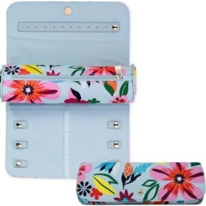 kate spade new york Travel Jewelry Case Organizer, Fabric Jewelry Box for Women, Cute Jewelry Organizer Holds Necklaces, Rings, Bracelets, Small Jewelry Roll (Safari Floral)