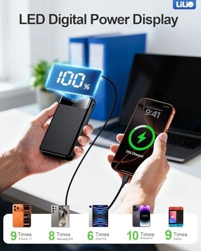 Portable Charger Power Bank，60,000mAh Battery Pack, 22.5W Power Bank Fast Charging with USB Cable, Phone Charger for iPhone 17/16/15/14/13 All Series/Samsung/Android, Camping Essentials, Black - Image 5