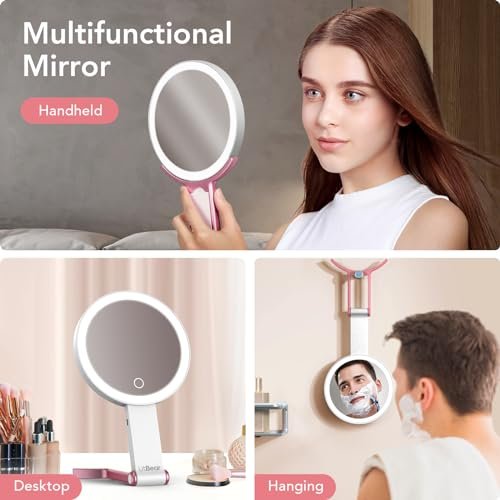 LitBear Travel Makeup Mirror with Lights, Rechargeable Double-Sided 10X/1X Magnifying Mirror, Portable Lighted Beauty Mirror, 3 Color Lighting, Dimmable Touch Screen, Tabletop Handhold Hanging (White) - Image 6