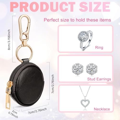 PU Portable Gym Jewelry Ring Bag Holder Box with Keychain, Small Travel Ring Earring Stud Necklace Storage Case (Black) - Image 4
