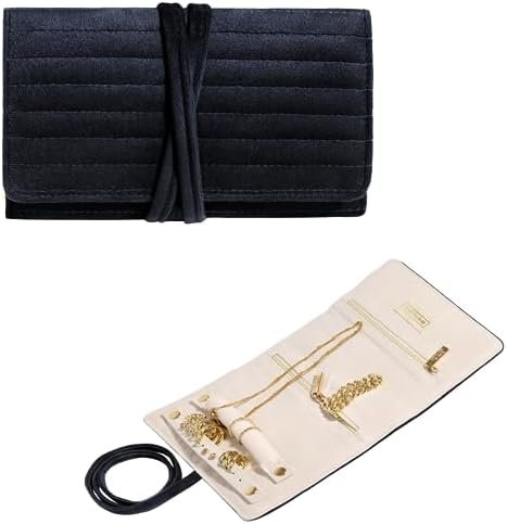 Benevolence LA Travel Jewelry Roll Organizer | Velvet Case for Organizing Accessories for Women, Necklaces, Rings, and Bracelets, Gift Ideas for Her - Ebony