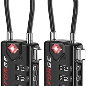 TSA Approved Cable Luggage Locks, Re-settable Combination with Alloy Body, Black 2 Locks.