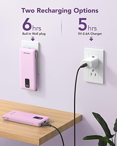 charmast Portable Charger with Built-in Cables & Wall Plug, 10000mAh Portable Power Bank, External Battery Pack Travel Essentials Compatible with iPhone 16/15/14/13, Samsung, iPad etc - Image 5