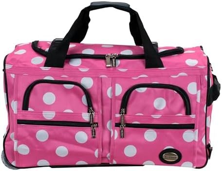 Rockland Rolling Duffel Bag, Pink Dot, 22" - Image 2
