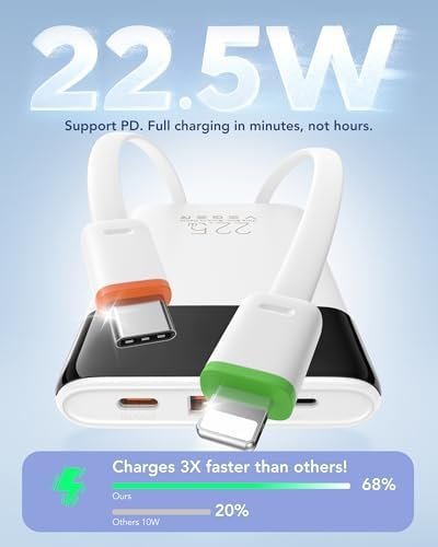 VEGER Portable Charger with Built in Cables, Slim 10000mAh PD 22.5W Fast Charging USB C Power Bank, 4 Outputs 3 Inputs Battery Pack Compatible with iPhone 16 15 14 13 Samsung iPad - Travel Essential - Image 3