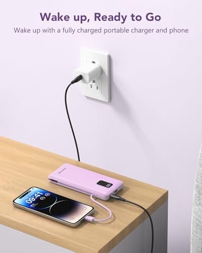 charmast Portable Charger with Built-in Cables & Wall Plug, 10000mAh Portable Power Bank, External Battery Pack Travel Essentials Compatible with iPhone 16/15/14/13, Samsung, iPad etc - Image 7