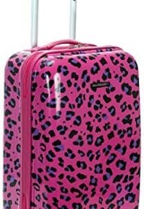Rockland Safari Hardside Spinner Wheel Luggage, Magenta Leopard, Carry-On 20-Inch