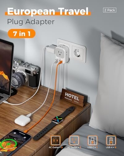 2 Pack European Plug Adapter USB C, TESSAN US to Europe Adapter 4 Outlets 3 USB Charger, Type C International Power Adaptor to Italy Spain France Portugal Iceland Germany, Europe Travel Essentials - Image 3