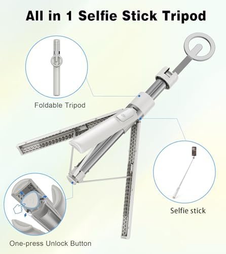 TONEOF 68" Magnetic Selfie Stick Tripod with Aluminum Strong Magnetic Holder for Magsafe, 360° Rotatable Travel Phone Tripod Stand with Metal Ring & Rechargeable Remote for iPhone/Android(Beige Gray) - Image 7