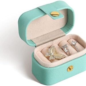 CASEGRACE Small Jewelry Ring Box Mini Travel Jewelry Case Portable Ring Storage Case for Rings Earrings, Gifts for Women, Blue