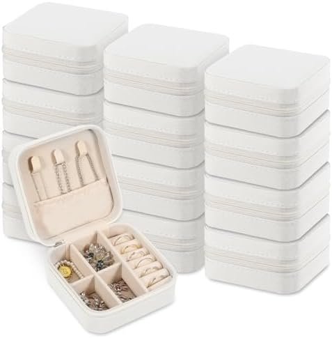 12 PCS Mini Travel Jewelry Case, Jewelry Box Small PU Leather Bridesmaid Proposal Boxes Portable for Storing Earrings, Rings, Necklaces and Wedding Bridesmaid Gift Boxes-White