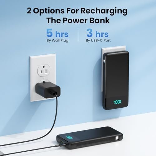 Portable Charger for iPhone with Built-in Cables and Wall Plug,Upgraded 13800mAh Fast Charging USB C Power Bank,4 Outputs Slim Travel Essential Battery Pack for iPhone 17/16/15/14/13,Galaxy,Android - Image 3