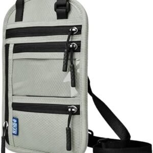 RFID Blocking Travel Neck Wallet–Hidden Passport Holder & Anti-Theft Money Pouch for Men & Women, Lightweight Concealed Travel Organizer with Adjustable Strap Secure Document (Grey Green)