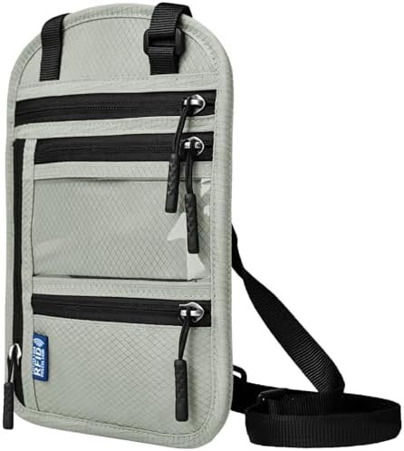 RFID Blocking Travel Neck Wallet–Hidden Passport Holder & Anti-Theft Money Pouch for Men & Women, Lightweight Concealed Travel Organizer with Adjustable Strap Secure Document (Grey Green)