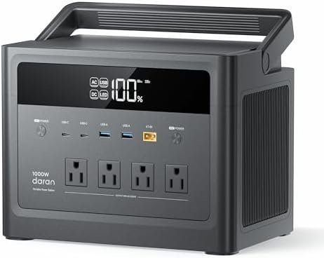 2026 Portable Power Station 1000W (Surge 2000W), 576Wh LiFePO4 Battery Solar Generator, Power Bank 110V Pure Sine Wave AC Outlet with PD 100W USB-C Fast Charging for Home Use, Hurricane Emergency, RVs