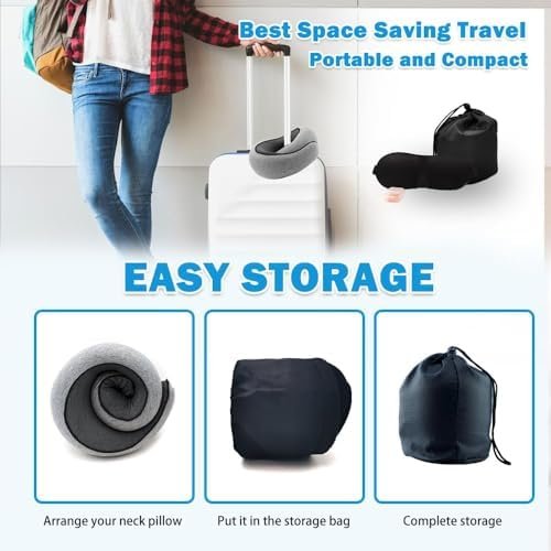 Travel Neck Pillow for Airplane, Adults Memory Foam Neck Pillow, Ergonomic 360° Neck Support for Airplane Car Travel Home Office Sleep, Packable Compact Portable Turtle Pillows（Grey） - Image 6