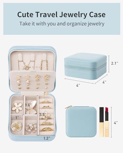 Vlando Travel Jewelry Case, Small Travel Jewelry Organizer Box for Girls Women - Blue - Image 5