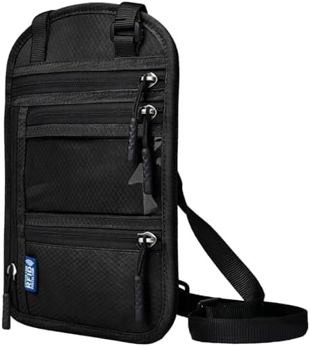 RFID Blocking Travel Neck Wallet–Hidden Passport Holder & Anti-Theft Money Pouch for Men & Women, Lightweight Concealed Travel Organizer with Adjustable Strap Secure Document