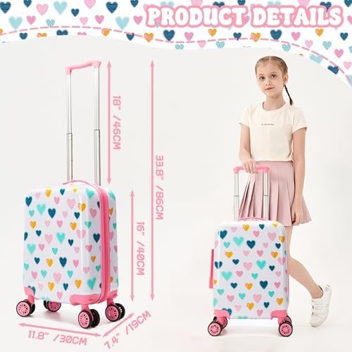 Kid's Luggage Set 2 Piece Suitcase Set Hardside Luggage with Spinner Wheels Girls Carry on Toddler Travel Rolling Suitcase with Neck Pillow Airline Approved - Image 2