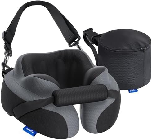 ZIKEE Ergonomic Travel Neck Pillow for Airplane, Dual-Hold Design to Stabilize Head and Neck on Flights, Ear-Free Memory Foam Airplane Travel Pillow, Quality Carrying Case, Breathable & Washable Cover