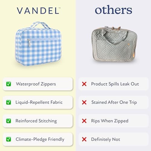 VANDEL Waterproof Hanging Toiletry Bag for Travelling, Hanging Makeup Organizer Bag, Cosmetic Travel Bags for Women, Makeup Case Toiletries Organizer Hygiene Bathroom Shower Caddy - Blue Gingham - Image 5
