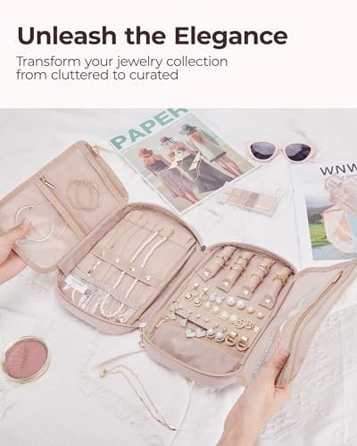 BAGSMART Jewelry Organizer Case Large Travel Jewelry Storage Bag for Necklace, Earrings, Rings, Bracelet, Soft Pink - Image 3