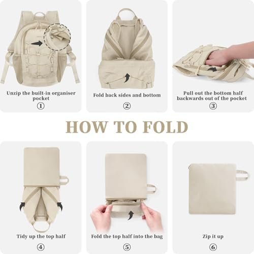 ZOMFELT Hiking Backpack for Women Men, 15L Lightweight Packable Backpack for Trip, Water Resistant Small Travel Backpacks, Foldable daypack for Hiking, Walking, Cycling, Camping, Beige - Image 7