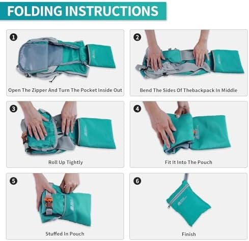Hiking Backpack 10L/15L Small Daypack Lightweight Packable Travel Foldable Water Resistan for Women Men (Lake Green, 10L) - Image 6