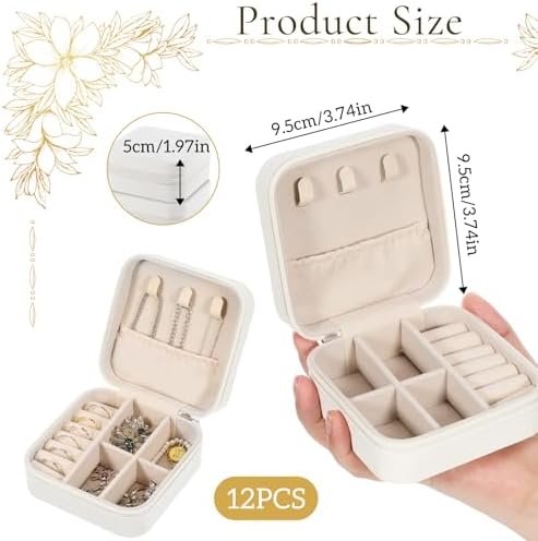 12 PCS Mini Travel Jewelry Case, Jewelry Box Small PU Leather Bridesmaid Proposal Boxes Portable for Storing Earrings, Rings, Necklaces and Wedding Bridesmaid Gift Boxes-White - Image 2