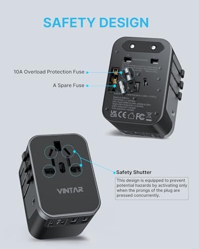 Universal Travel Adapter, VINTAR International Power Adapter with 6A 3 USB C and 2 USB Ports, All in One Travel Essentials Plug Adapter, Worldwide Outlet Converter for Europe UK USA AUS(Type C/G/A/I) - Image 5