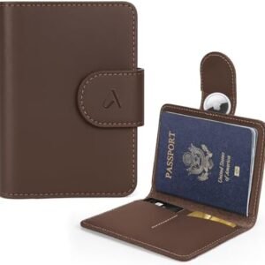 ALLIVE Passport Holder for Travel, Genuine Leather Passport Holder with AirTag Hidden, Rfid Passport Cover Travel Wallet for Airport Essentials, Travel Must Haves Gifts (Coffee Brown)