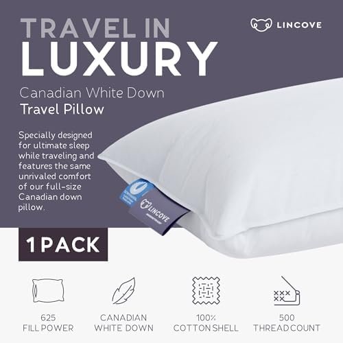 Lincove Canadian Down Feather Travel Pillow - Luxury Pillows to Support Head, Neck, While Sleeping on Airplanes, Cars, Hotels & Home - Comfortable Vacation Sleeping Essential, 13"x18" - Image 2