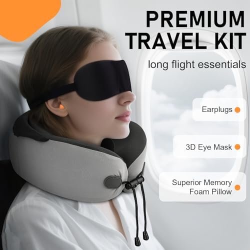 Neck Pillow for Travel - Hooded Memory Foam Plane Pillow for Airplane, Office, Cars Sleeping, Road Trip, Long Flights, Portable Plane Accessories, Includes Eye Mask & Earplugs Pink - Image 5