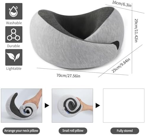 Travel Neck Pillow for Airplane – Memory Foam 360° Support Compact Design Ergonomic Flight Pillow for Sleeping & Neck Support Portable Travel Pillows for Adults, Car, Office Home (Grey) - Image 2