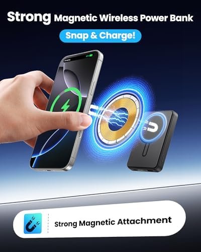 for Magsafe Portable Charger 5000mAh, Slim Magnetic Battery Pack, 15W Wireless Magnetic Battery Pack, 20W PD Fast Charging, Magnetic Power Bank for iPhone 17/16/15/14/13/12 Series (Black) - Image 2