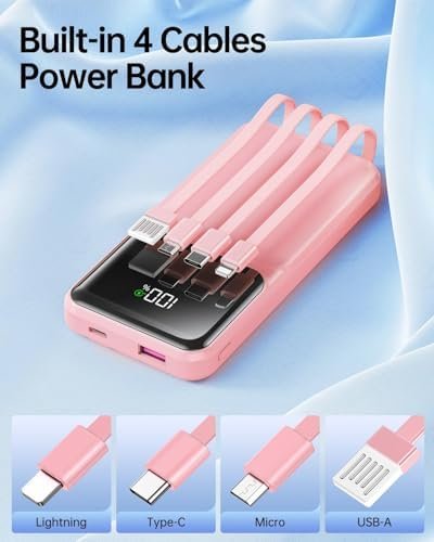 Portable Charger with Built in Cable - 20000mAh Fast Charging Slim 22.5W Power Bank USB C LED Display Battery Pack 5 Outputs & 3 Inputs for Travel Essentials iPhone Samsung Android Phones Tablets etc - Image 2
