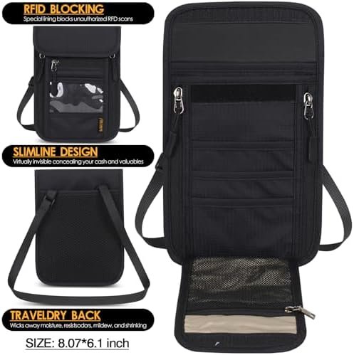 Travel Neck Wallet RFID Blocking – Hidden Passport Holder & Anti-Theft Money Pouch for Men & Women, Lightweight Concealed Undergarment Organizer with Adjustable Strap, Secure Document Holder - Image 3