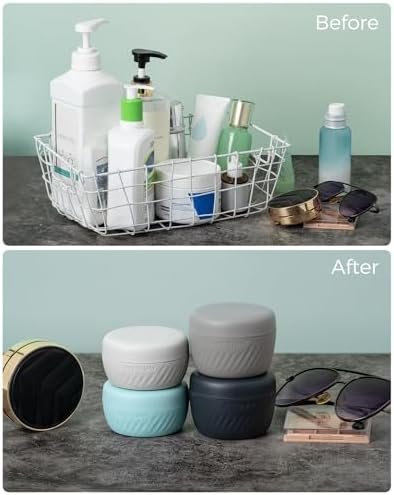 TakeToday Travel Containers for Toiletries, Leak-proof, TSA Approved, Refillable Silicone Cream Jars with Lid Travel Size Essential for Cosmetic toiletry Cream, 2oz, 4 Pack (Gray) - Image 5