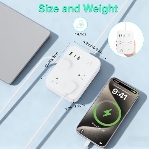 European Travel Plug Adapter, European Power Strip with 4 AC Outlets 1 USB C and 2 USB Ports, Europe to US Plug Adapter Type C for EU Germany France Spain Italy Travel (3ft) - Image 6