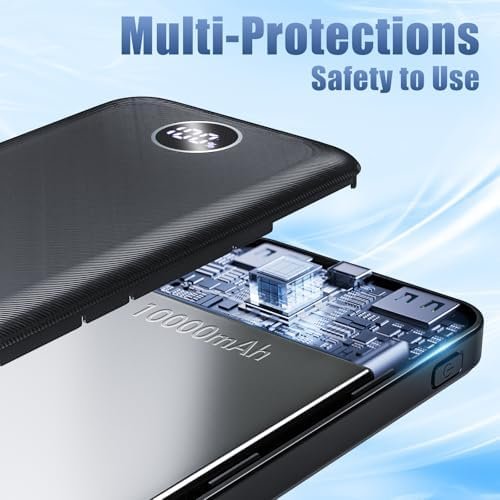 Portable Charger, Compact 10000mAh Power Bank with Type-C Cable, 22.5W Fast Charging External Battery Pack with LED Digital Display for iPhone and Android Black - Image 2