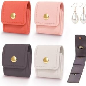 Mini Travel Jewelry Bag with Buckle, Portable Travel Jewelry Organizer Case, Foldable Jewelry Roll for Earrings, Necklaces, Rings,Bracelets,Lightweight Travel Jewelry Pouch (4Pcs)